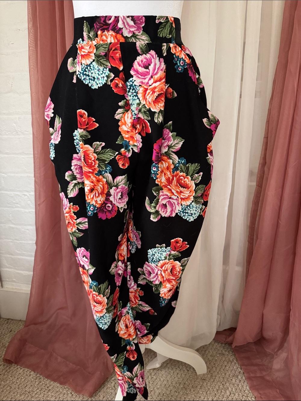 Floral Black Pants with Pockets - Women